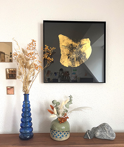 tableau à la feuille d'or sérigraphie souche arbre